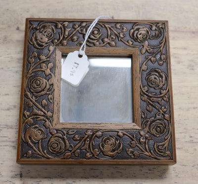 4 3/4" x 4 3/4" Square Wood/Floral Micro-Mirror