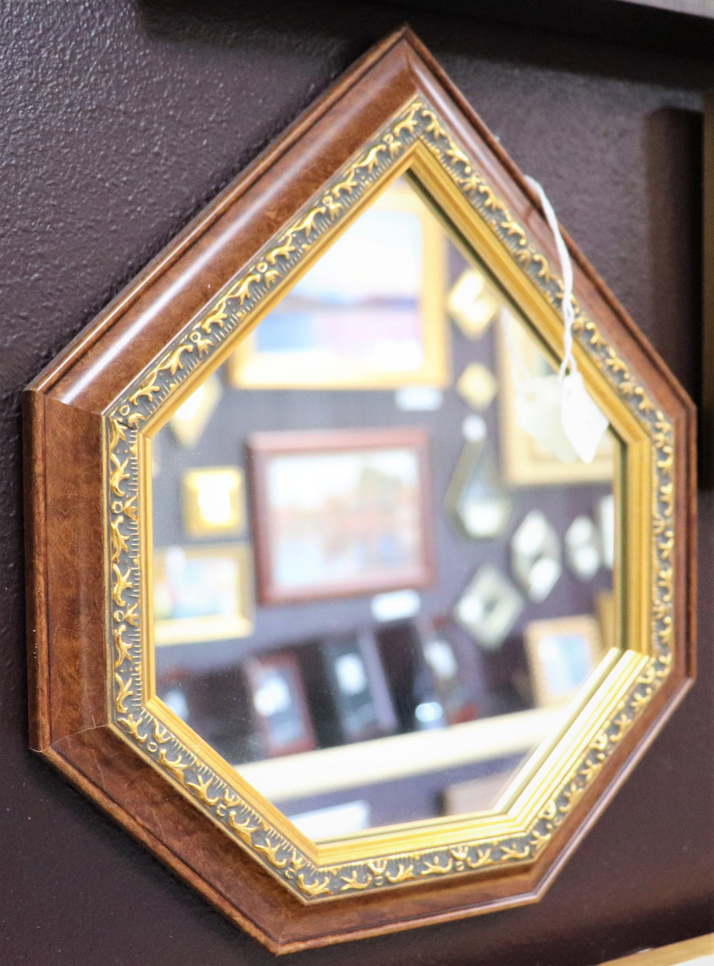 10" x 8 3/8" Teardrop Wood/Gold Micro-Mirror