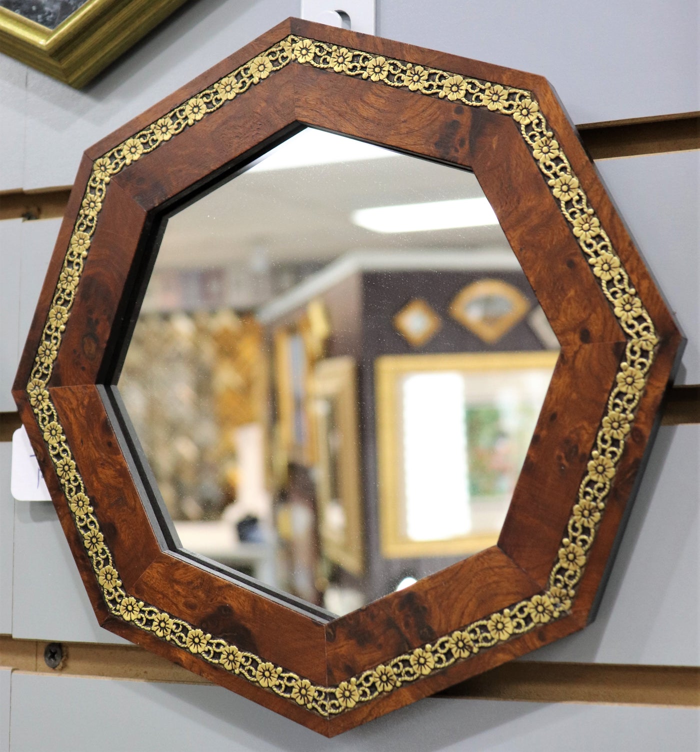 8 1/4" x 8 1/4" Octagonal Wood/Gold Micro-Mirror
