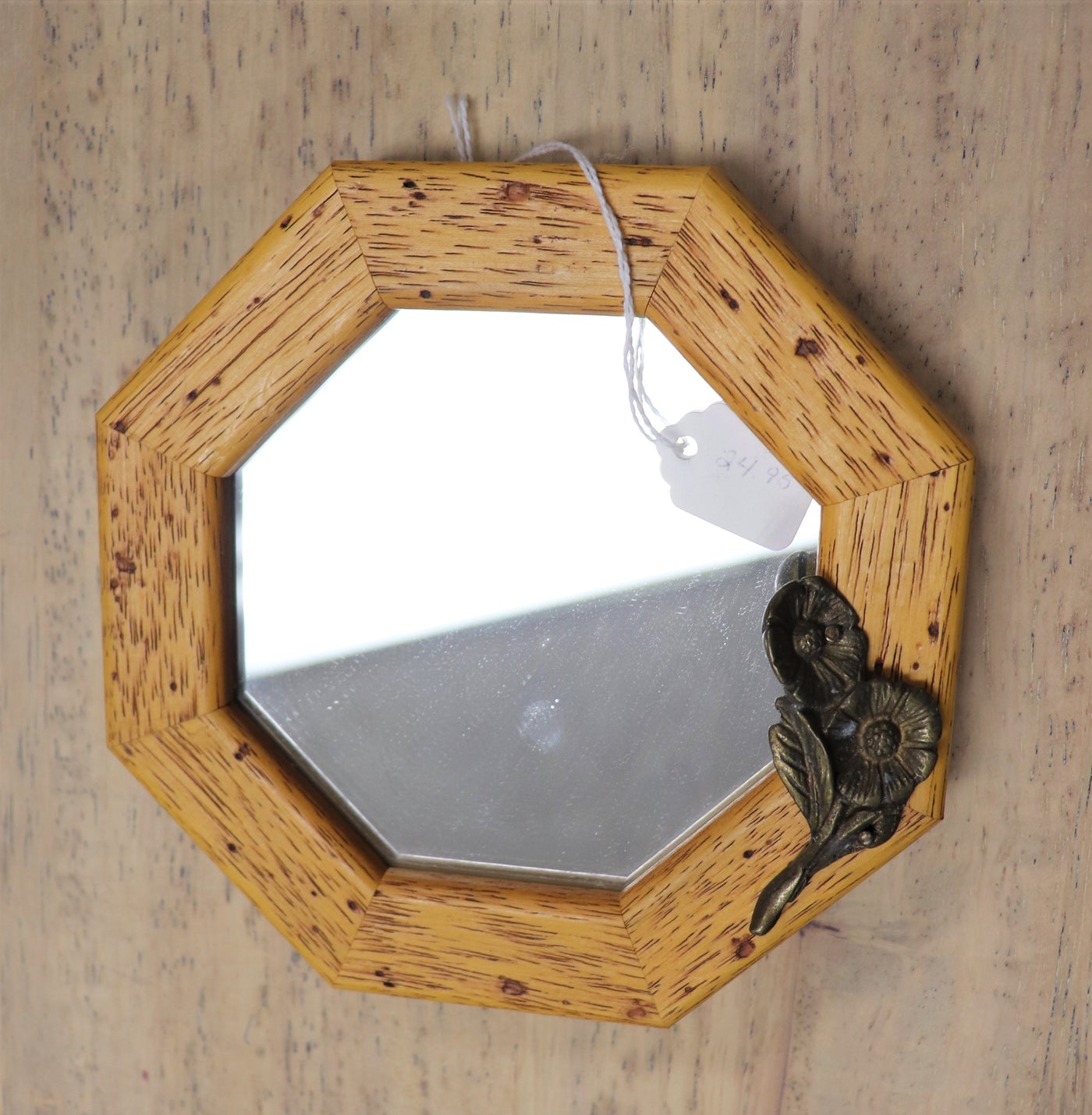 6" x 6" Octagonal Wood/Flower Micro-Mirror