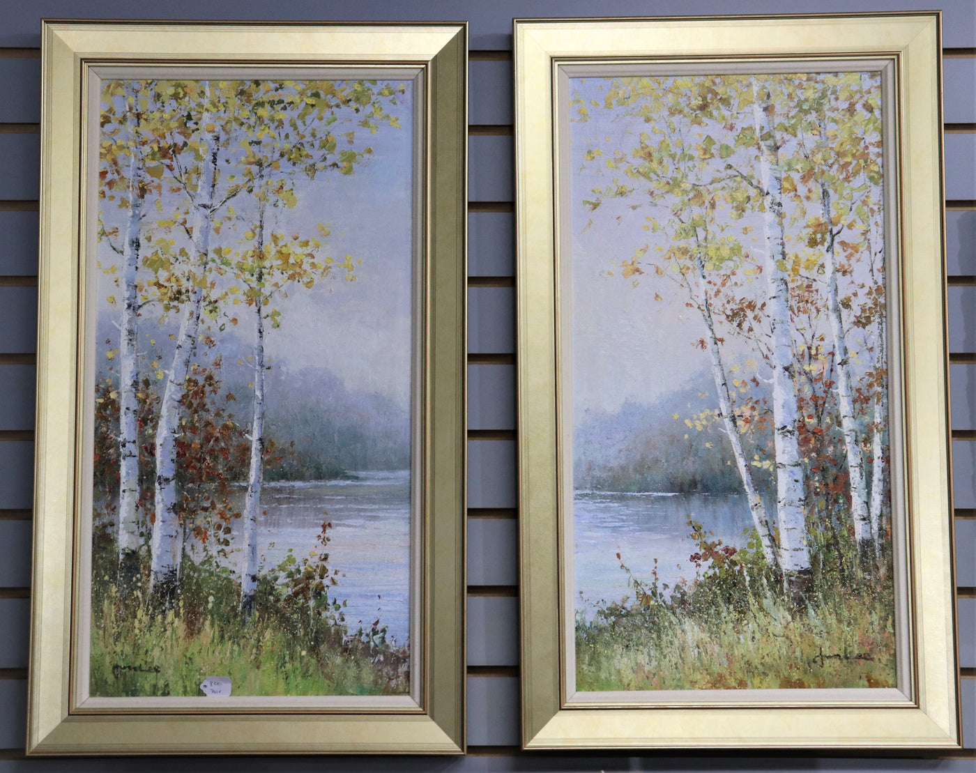 Birch Tree Paradise- Pair of Oil Paintings Signed by Artist