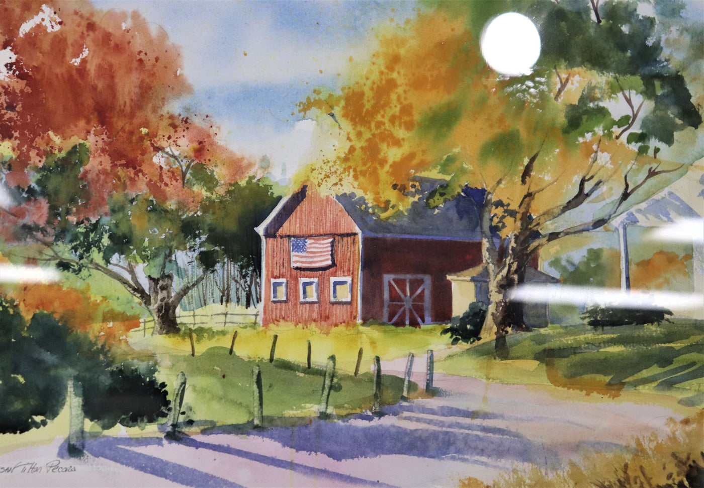 Backyard Barnyard- Watercolor Painting Signed by Artist