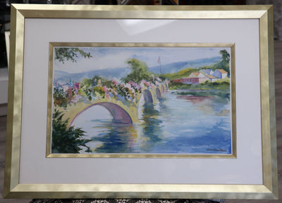 Bridge of Flowers- Watercolor Painting Signed by Artist