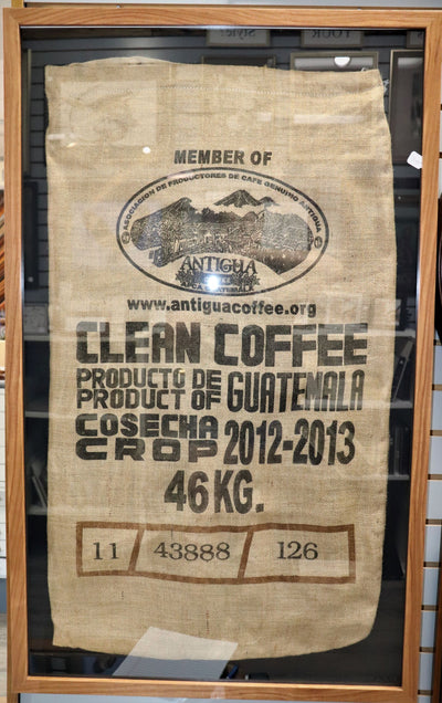 Clean Coffee- Burlap Bag in Shadow Box